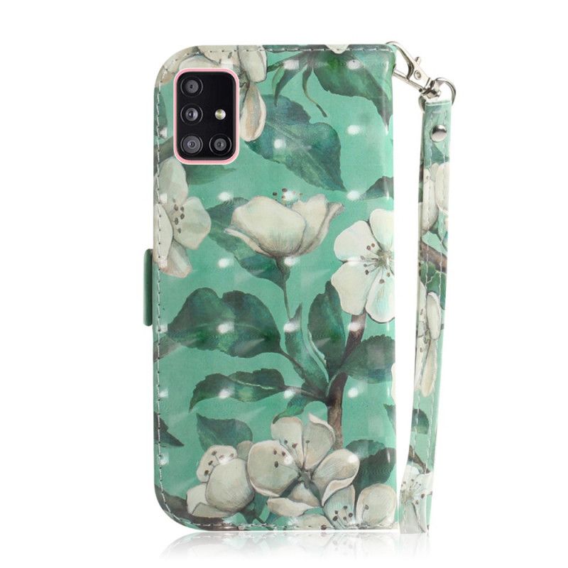 Flip Cover Læder for Samsung Galaxy A51 5G Blomstrende Gren Med Rem