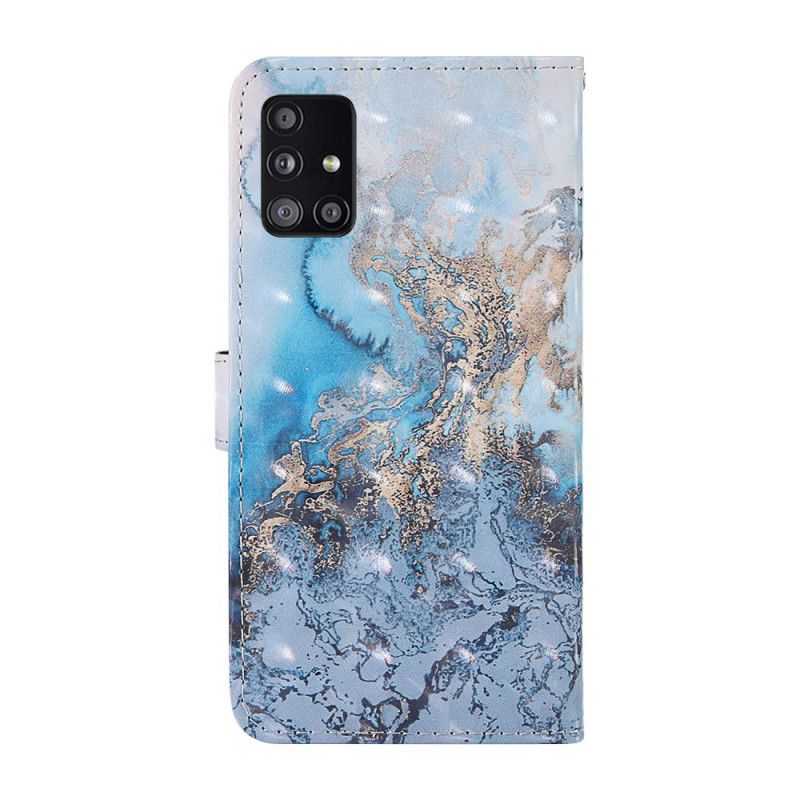 Flip Cover Læder Samsung Galaxy A51 5G Designer Marmor Lysplet Med Rem