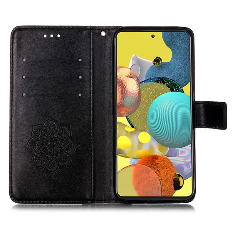 Flip Cover Læder Samsung Galaxy A51 5G Sort Dreamcatcher Print Og Rem