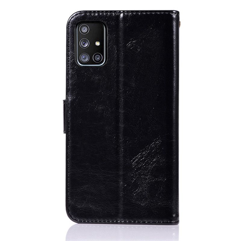 Flip Cover Samsung Galaxy A51 5G Sort Mobilcover Vintage Lædereffekt Med Rem