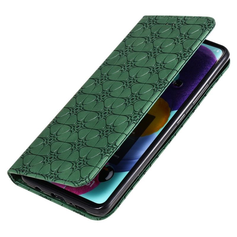 Læder Cover Samsung Galaxy A51 5G Grøn Stjernetryk Beskyttelse