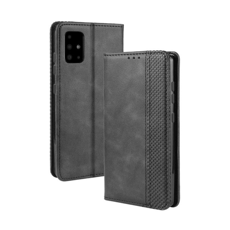 Læder Cover Samsung Galaxy A51 5G Sort Mobilcover Stiliseret Vintage Lædereffekt