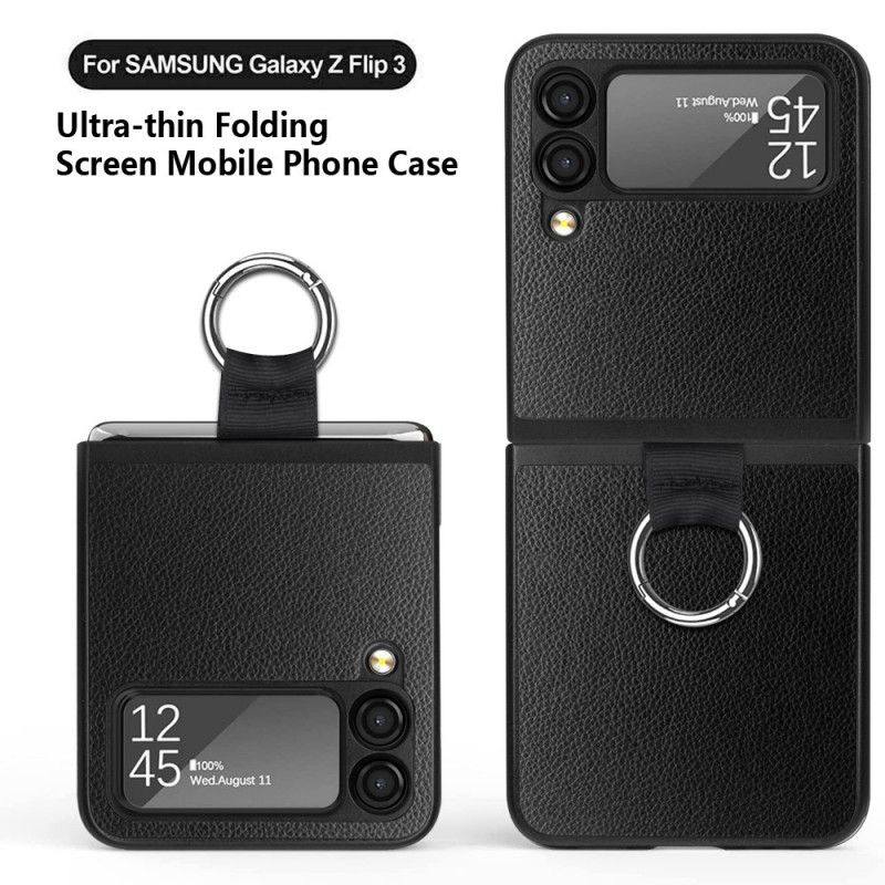 Cover Samsung Galaxy Z Flip 3 5g Litchi Læder Med Ring