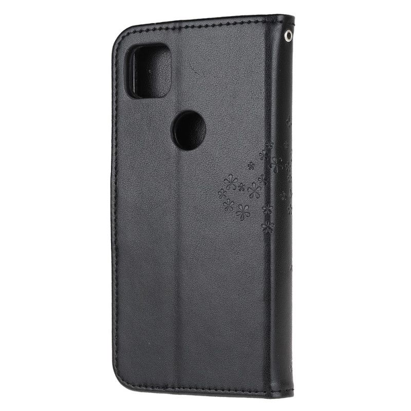 Flip Cover Google Pixel 4a Sort Træ- Og Rem-Ugler