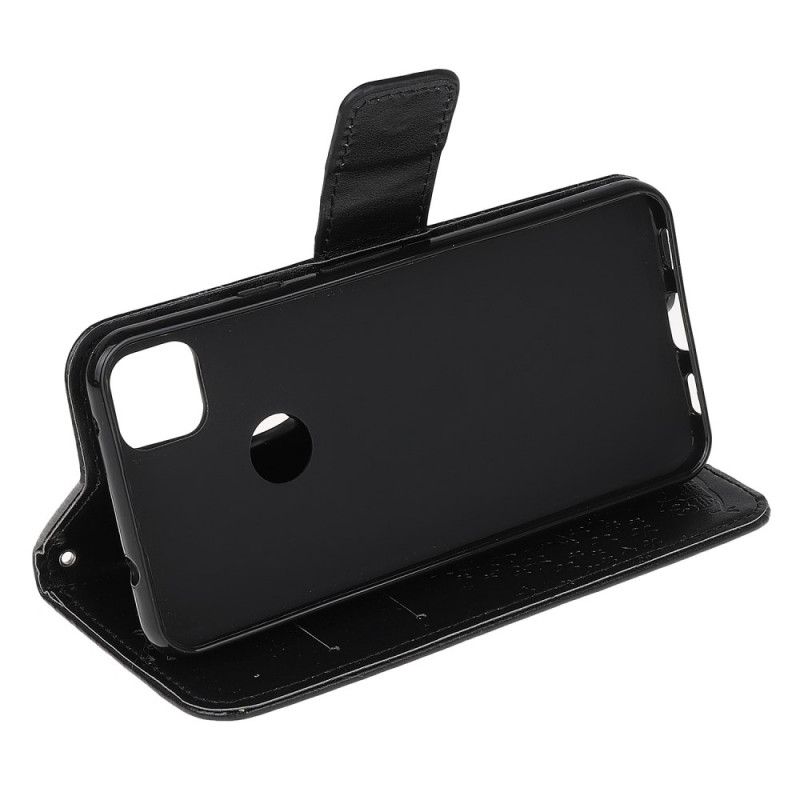 Flip Cover Google Pixel 4a Sort Træ- Og Rem-Ugler