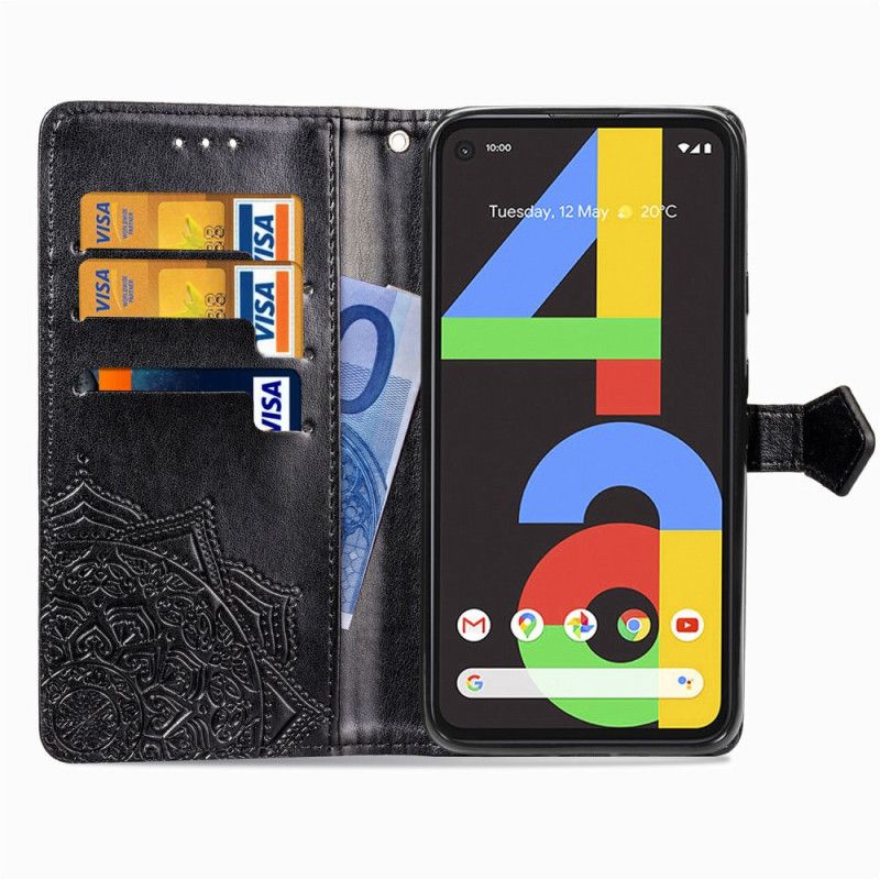 Flip Cover Læder for Google Pixel 4a Sort Middelaldermandala