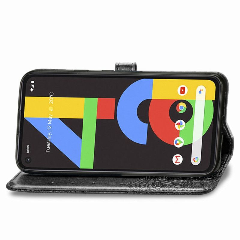 Flip Cover Læder for Google Pixel 4a Sort Middelaldermandala