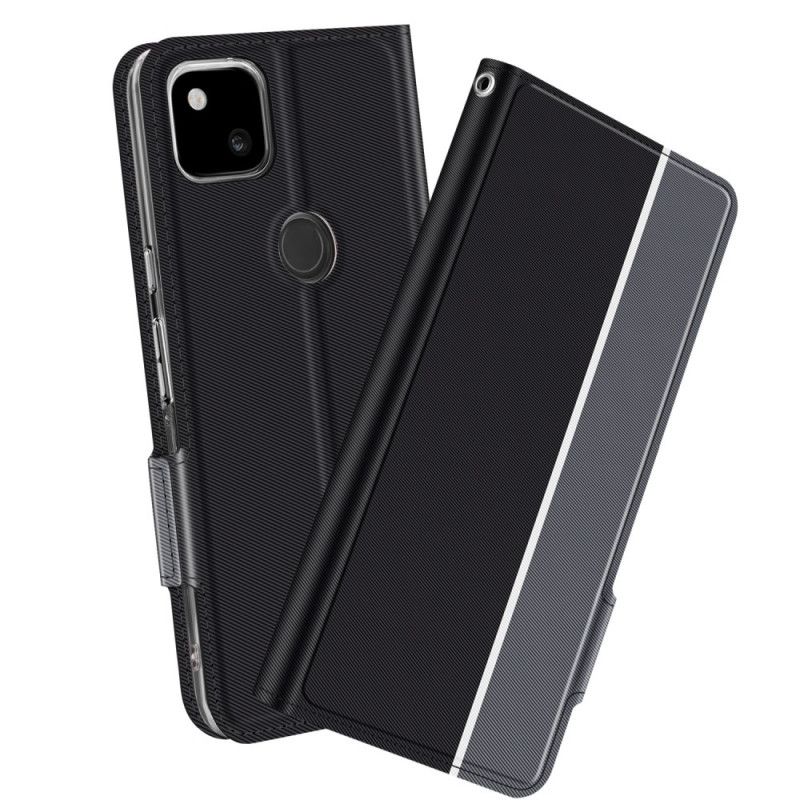 Flip Cover Læder for Google Pixel 4a Sort Tofarvet Baiyu-Serie