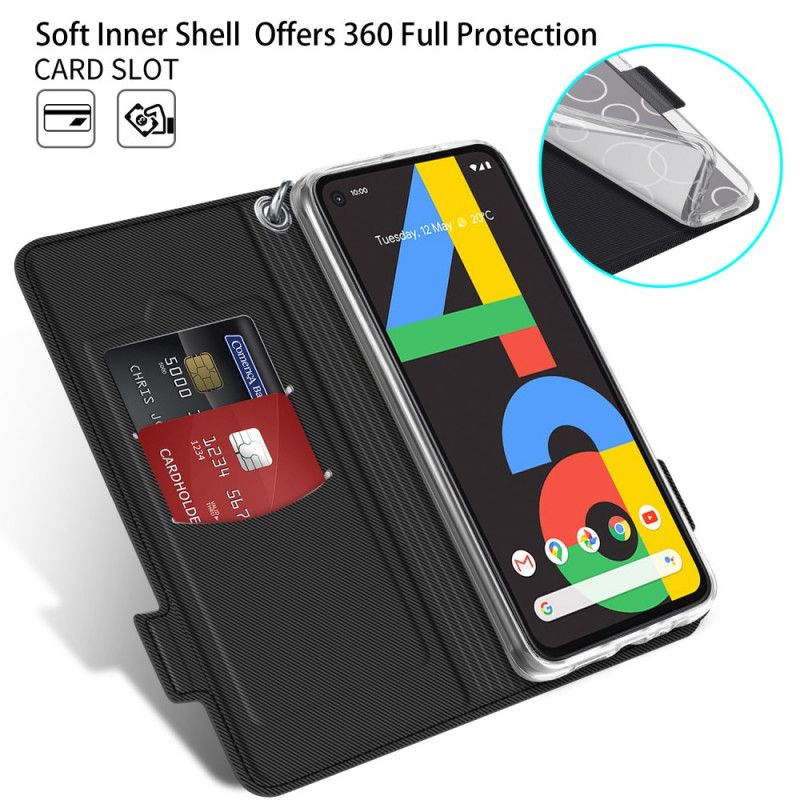 Flip Cover Læder for Google Pixel 4a Sort Tofarvet Baiyu-Serie