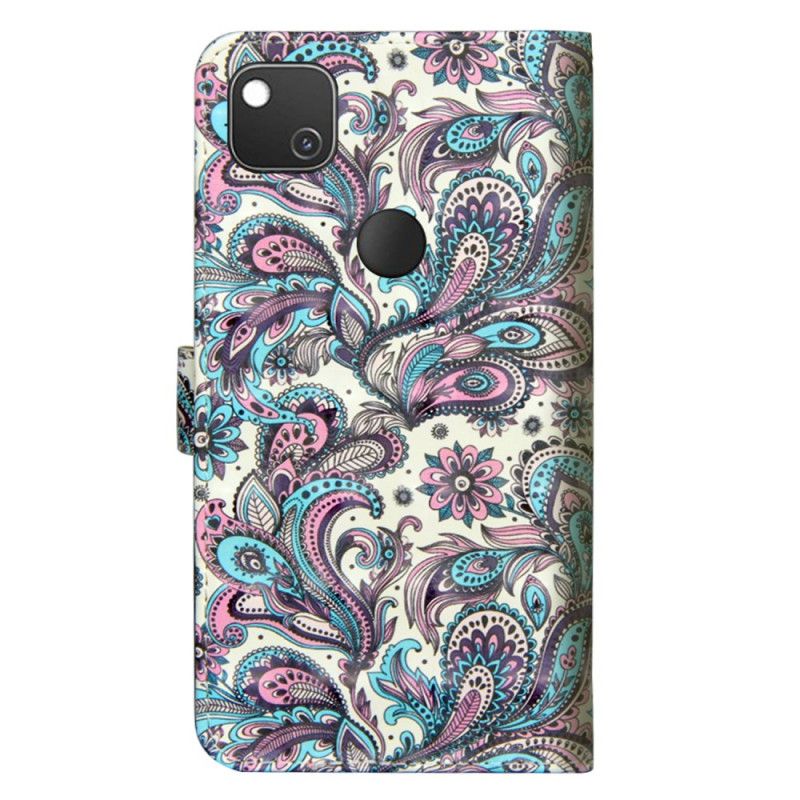 Flip Cover Læder Google Pixel 4a Mønstrede Blomster Original