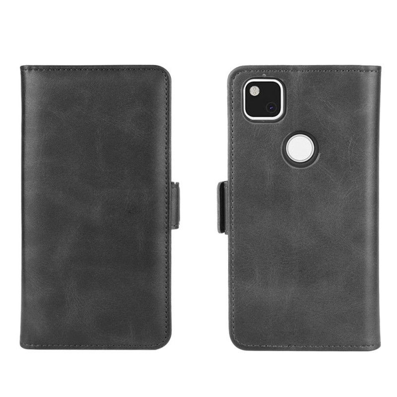 Flip Cover Læder Google Pixel 4a Sort Dobbelt Flap Original