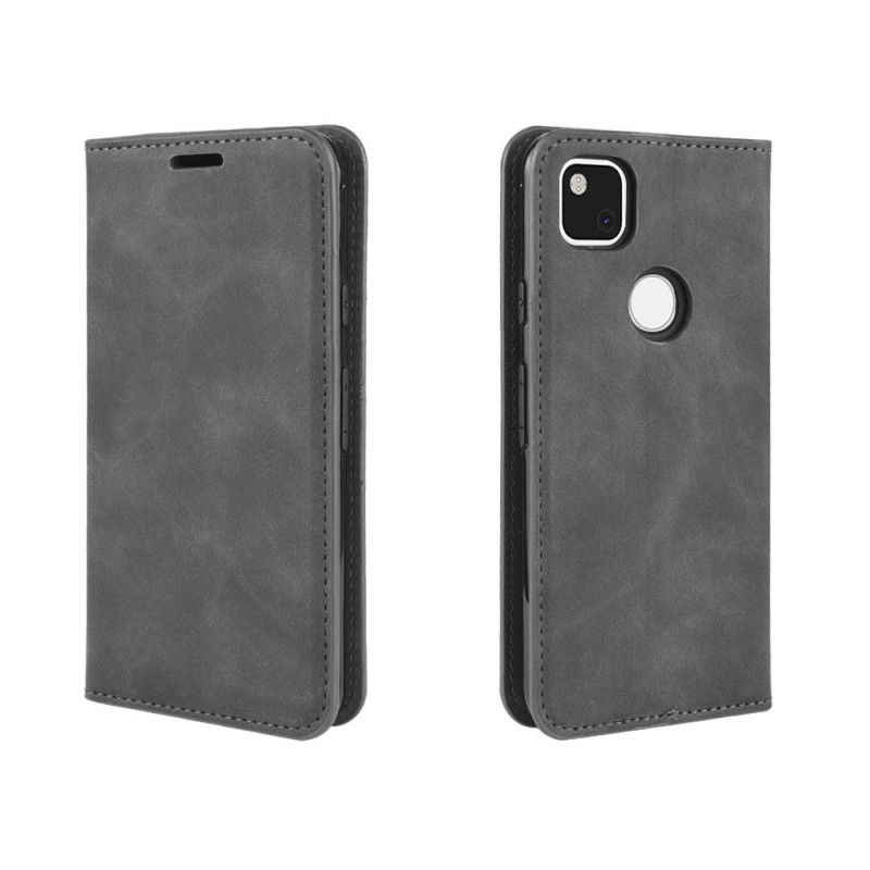 Læder Cover Google Pixel 4a Sort Silkeblødt Lædereffekt Original