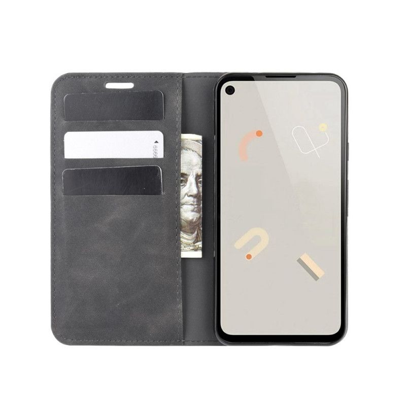 Læder Cover Google Pixel 4a Sort Silkeblødt Lædereffekt Original