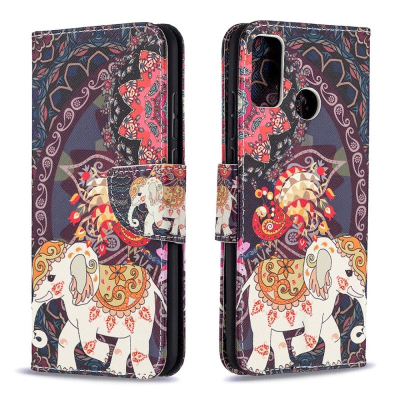 Flip Cover Læder Honor 9X Lite Elefant Og Farverig Mandala Original