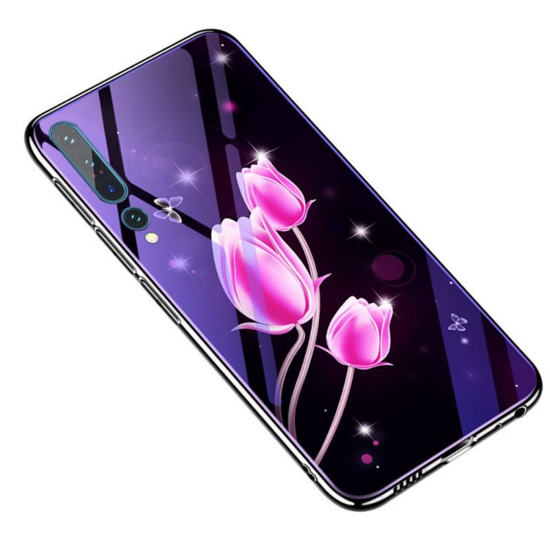 Cover Xiaomi Mi 10 / 10 Pro Magenta Hærdet Glas Og Blomster Silikone