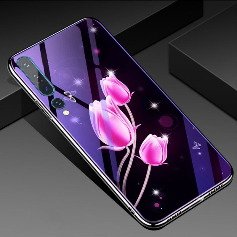 Cover Xiaomi Mi 10 / 10 Pro Magenta Hærdet Glas Og Blomster Silikone