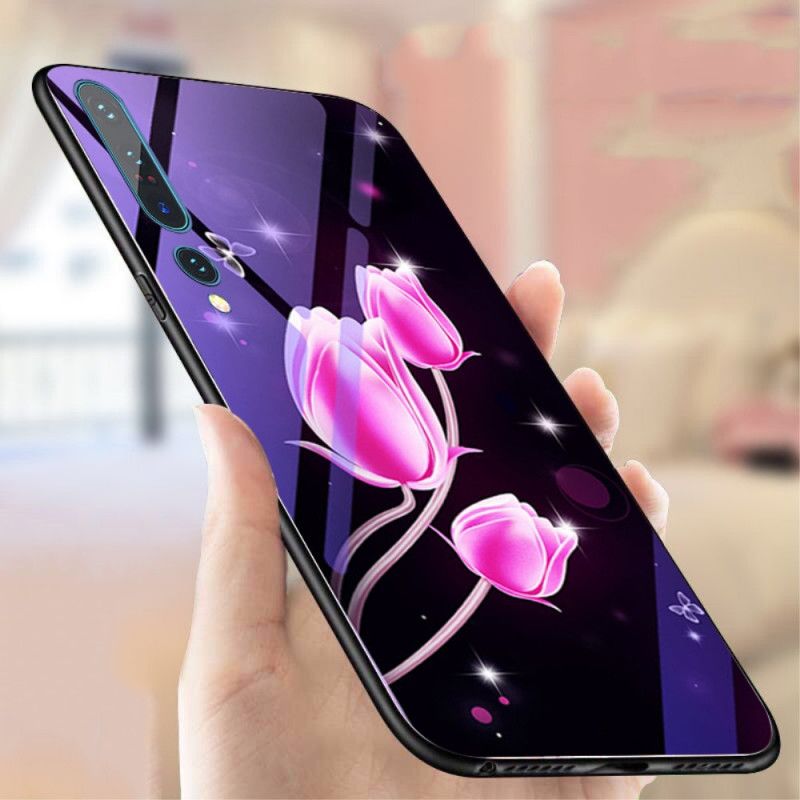 Cover Xiaomi Mi 10 / 10 Pro Magenta Hærdet Glas Og Blomster Silikone