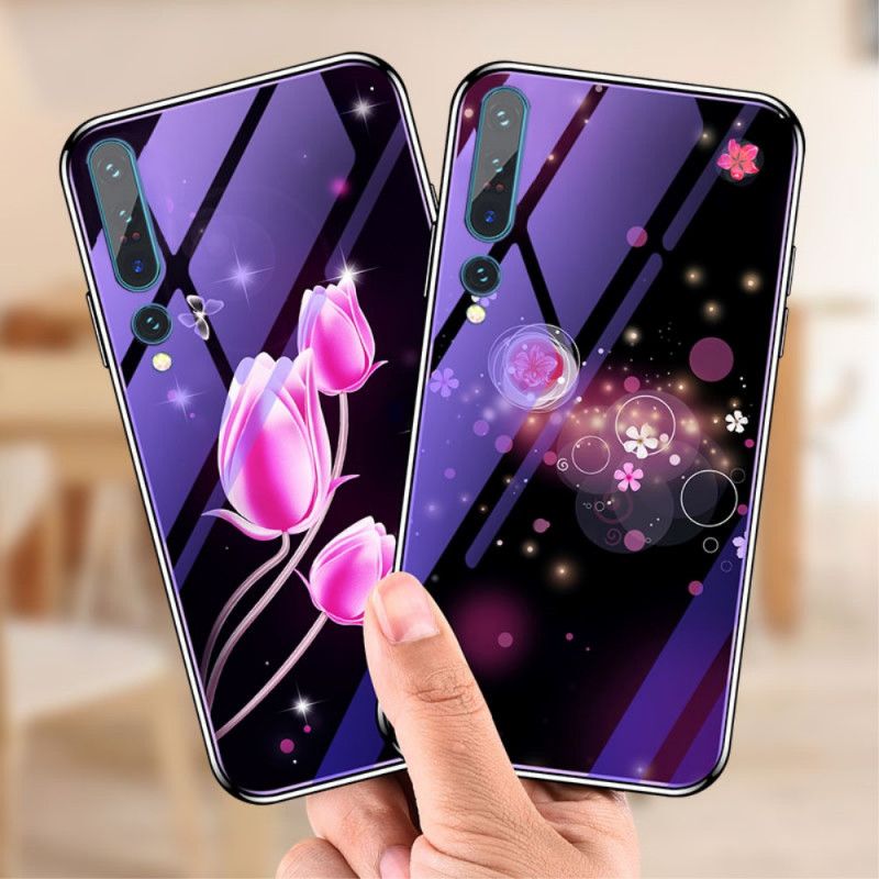 Cover Xiaomi Mi 10 / 10 Pro Magenta Hærdet Glas Og Blomster Silikone