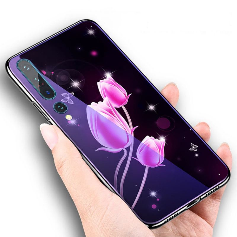 Cover Xiaomi Mi 10 / 10 Pro Magenta Hærdet Glas Og Blomster Silikone