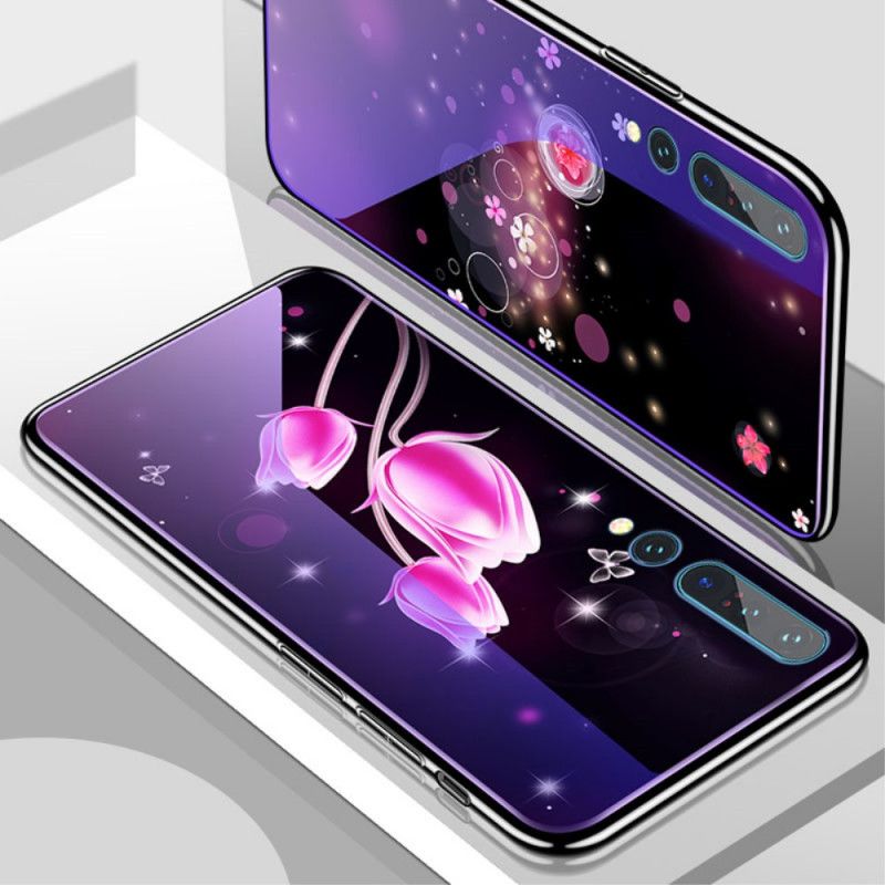 Cover Xiaomi Mi 10 / 10 Pro Magenta Hærdet Glas Og Blomster Silikone