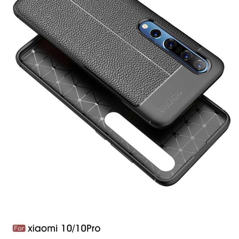 Cover Xiaomi Mi 10 / 10 Pro Sort Dobbelt Linjelychee-Lædereffekt