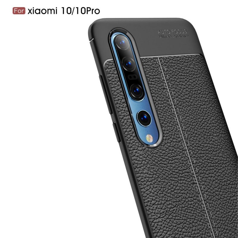 Cover Xiaomi Mi 10 / 10 Pro Sort Dobbelt Linjelychee-Lædereffekt