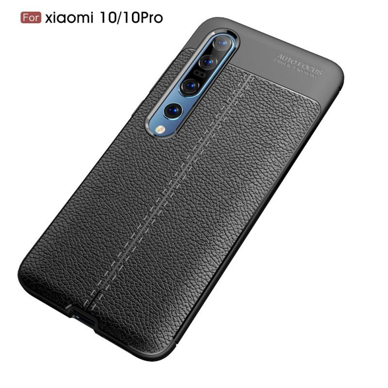 Cover Xiaomi Mi 10 / 10 Pro Sort Dobbelt Linjelychee-Lædereffekt