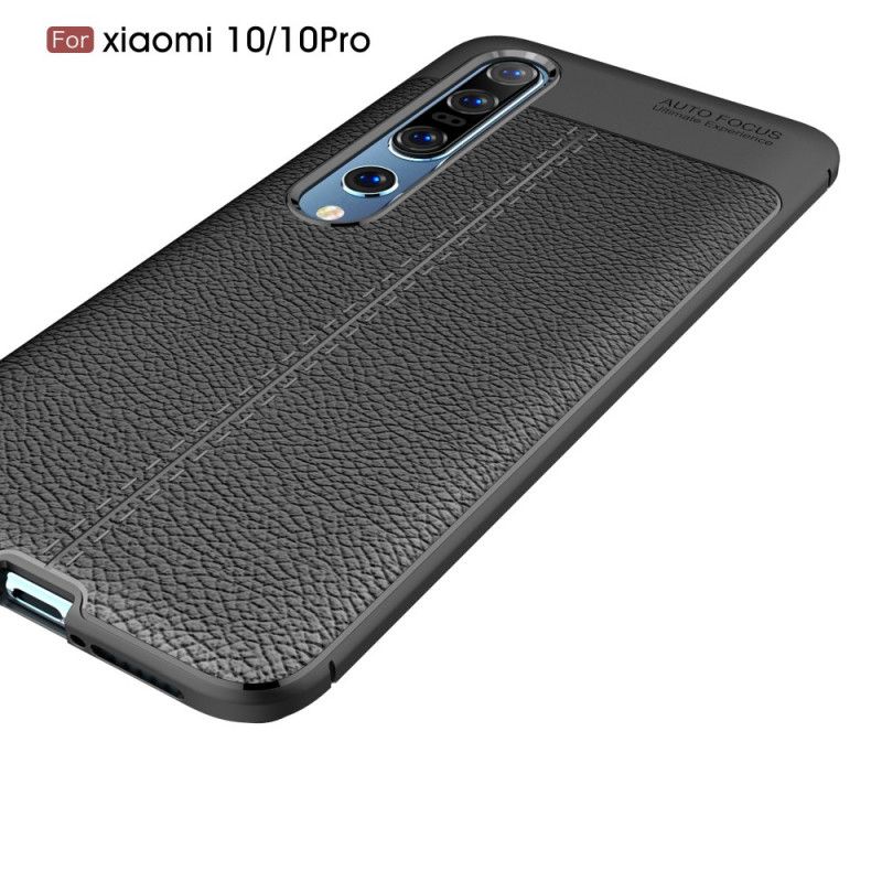 Cover Xiaomi Mi 10 / 10 Pro Sort Dobbelt Linjelychee-Lædereffekt