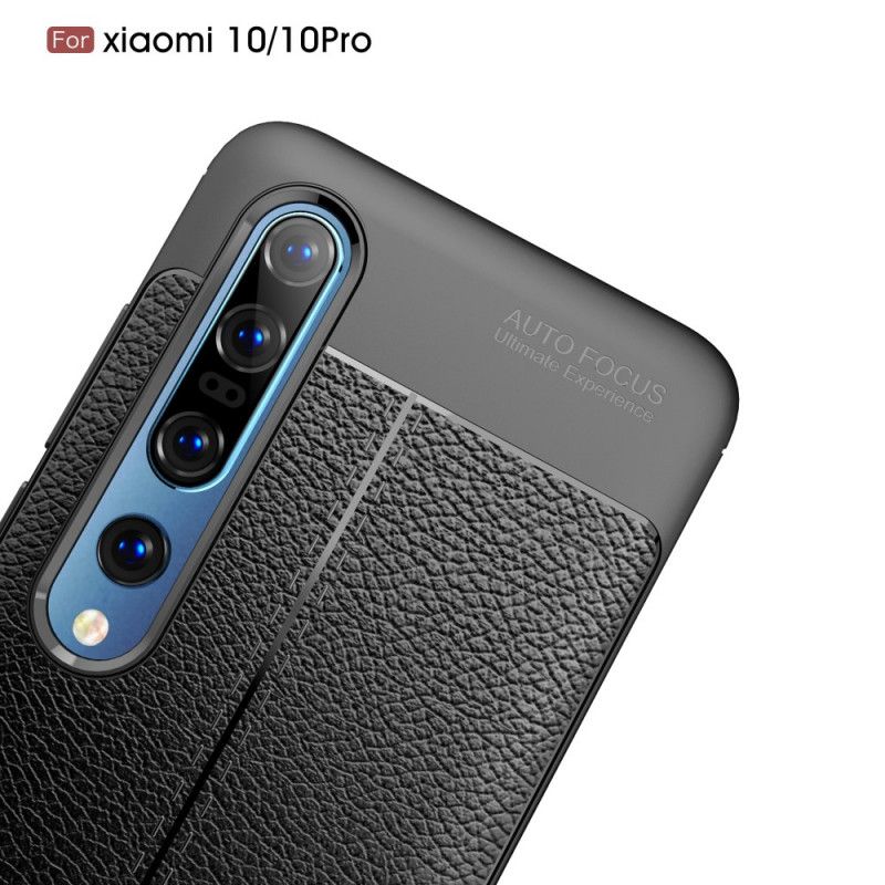 Cover Xiaomi Mi 10 / 10 Pro Sort Dobbelt Linjelychee-Lædereffekt