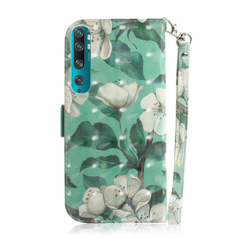 Flip Cover Læder Xiaomi Mi 10 / 10 Pro Grøn Blomstrende Gren Med Rem