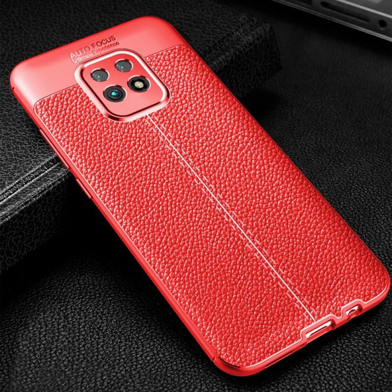 Cover Xiaomi Redmi 10X / 10X Pro Sort Dobbeltlinjet Lychee-Lædereffekt