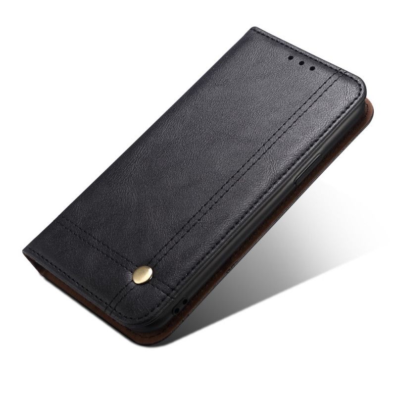 Læder Cover for Xiaomi Redmi 10X / 10X Pro Sort Syet Lædereffekt