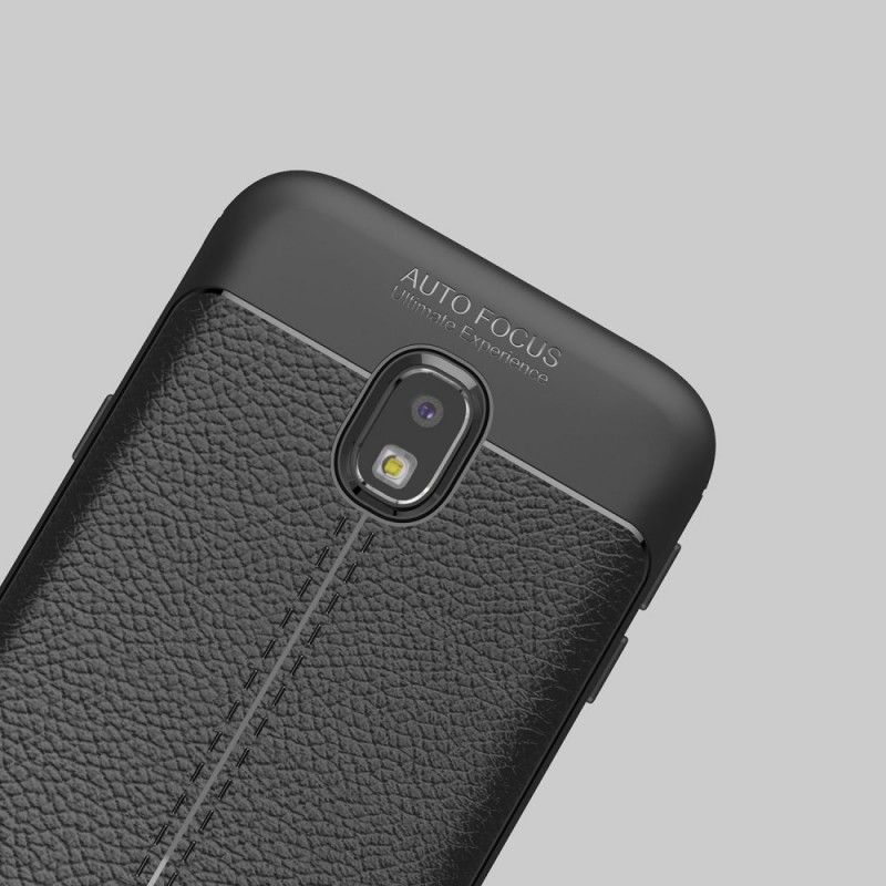 Cover Samsung Galaxy J3 2017 Mørkeblå Dobbeltlinjet Lychee-Lædereffekt