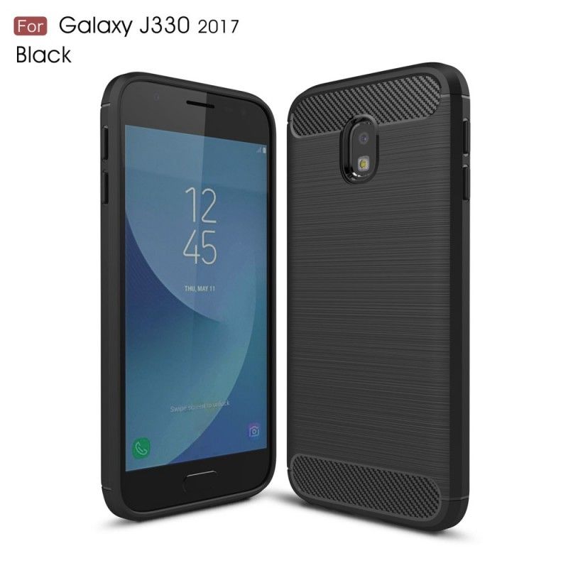 Cover Samsung Galaxy J3 2017 Sort Mobilcover Børstet Kulfiber