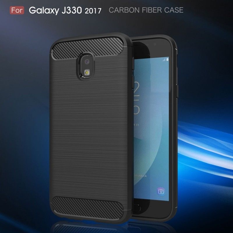 Cover Samsung Galaxy J3 2017 Sort Mobilcover Børstet Kulfiber