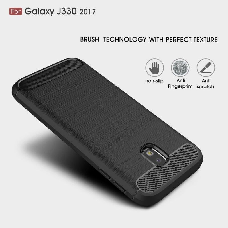 Cover Samsung Galaxy J3 2017 Sort Mobilcover Børstet Kulfiber