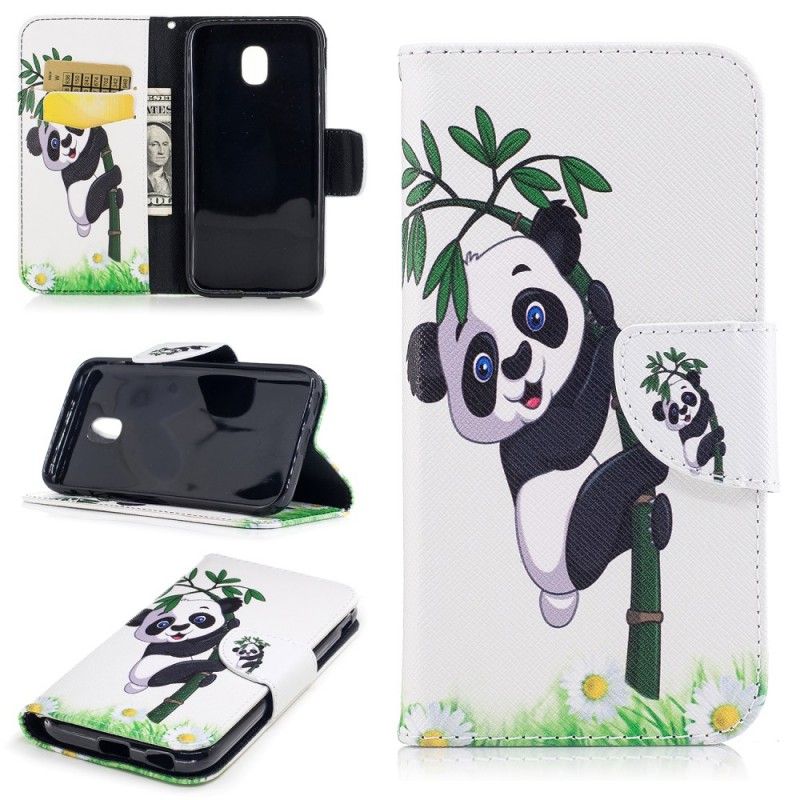 Flip Cover Læder Samsung Galaxy J3 2017 Panda På Bambus