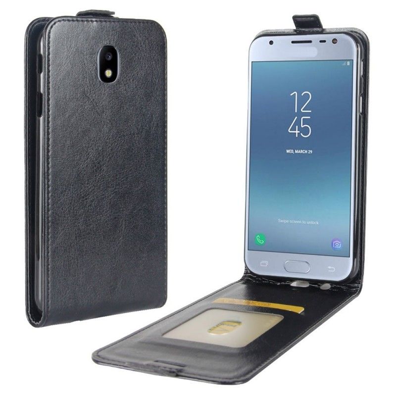 Flip Cover Læder Samsung Galaxy J3 2017 Sort Foldning Af Lædereffekt Beskyttelse