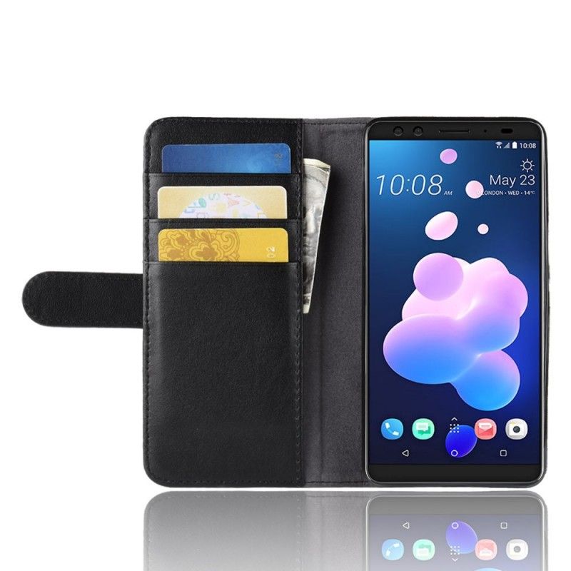 Flip Cover HTC U12 Plus Sort Ægte Læder