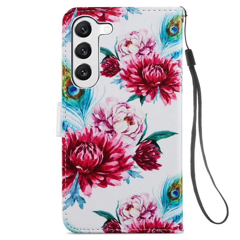 Flip Cover Samsung Galaxy S24 5g Farverige Blomster Med Rem