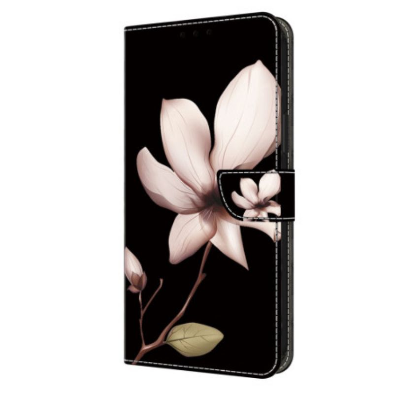 Flip Cover Samsung Galaxy S24 5g Lyserød Blomst På Sort Baggrund