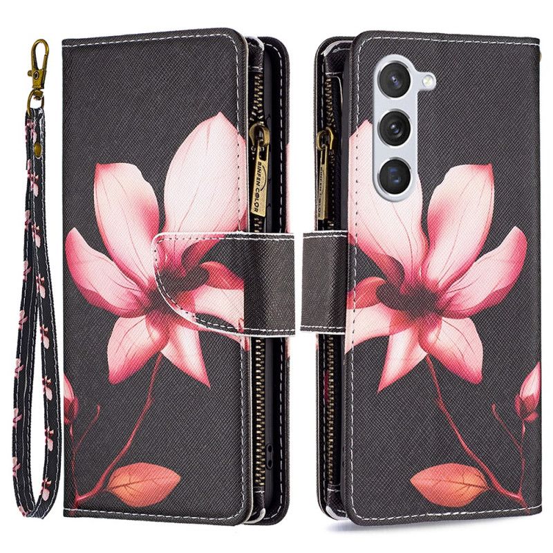 Flip Cover Samsung Galaxy S24 5g Lyserød Blomsterpung Med Rem