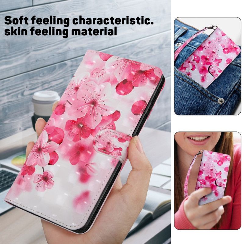 Flip Cover Samsung Galaxy S24 5g Røde Blomster Med Rem