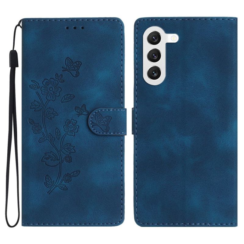 Flip Cover Til Samsung Galaxy S24 5g Diskret Blomstermønster Med Rem