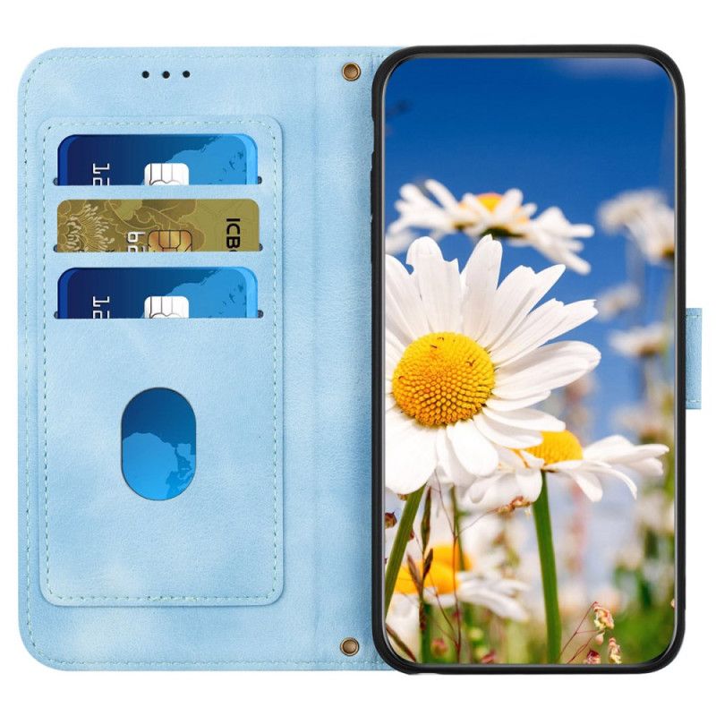 Flip Cover Til Samsung Galaxy S24 5g Kunstnerisk Blomstermønster Med Rem