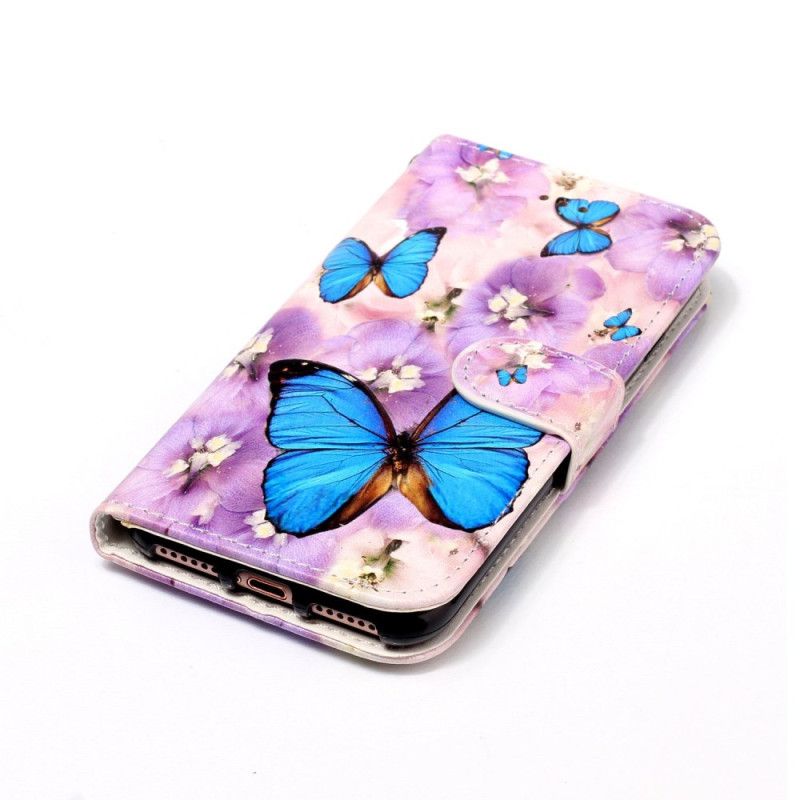 Flip Cover Til Samsung Galaxy S24 5g Lilla Blomster Og Sommerfugle Med Rem