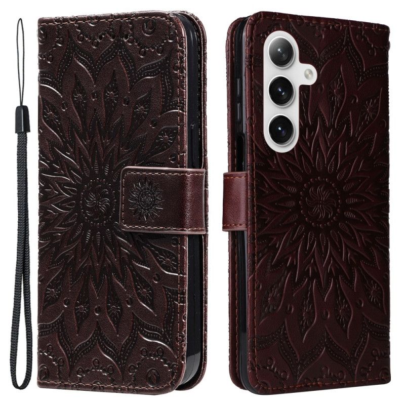 Læder Cover Samsung Galaxy S24 5g Telefon Etui Fremragende Mandala Med Rem