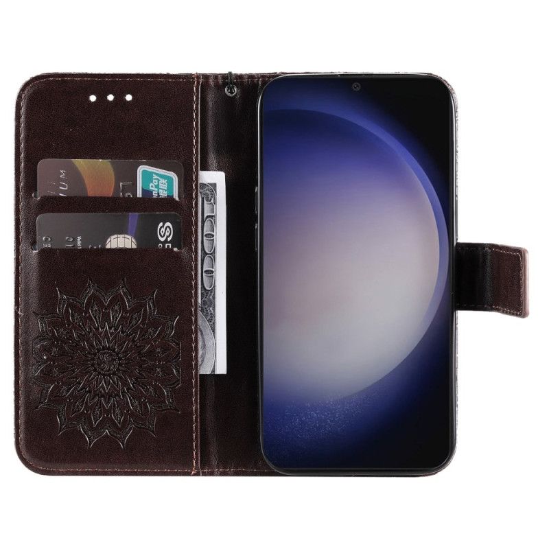 Læder Cover Samsung Galaxy S24 5g Telefon Etui Fremragende Mandala Med Rem