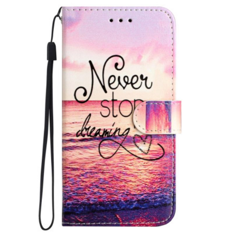 Læder Cover Samsung Galaxy S24 5g Telefon Etui Midnat Stop Aldrig Med At Drømme Med Rem