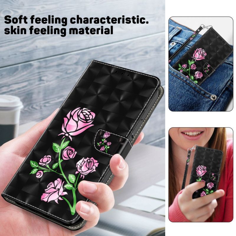 Læder Cover Samsung Galaxy S24 5g Telefon Etui Rosenblomster Med Rem